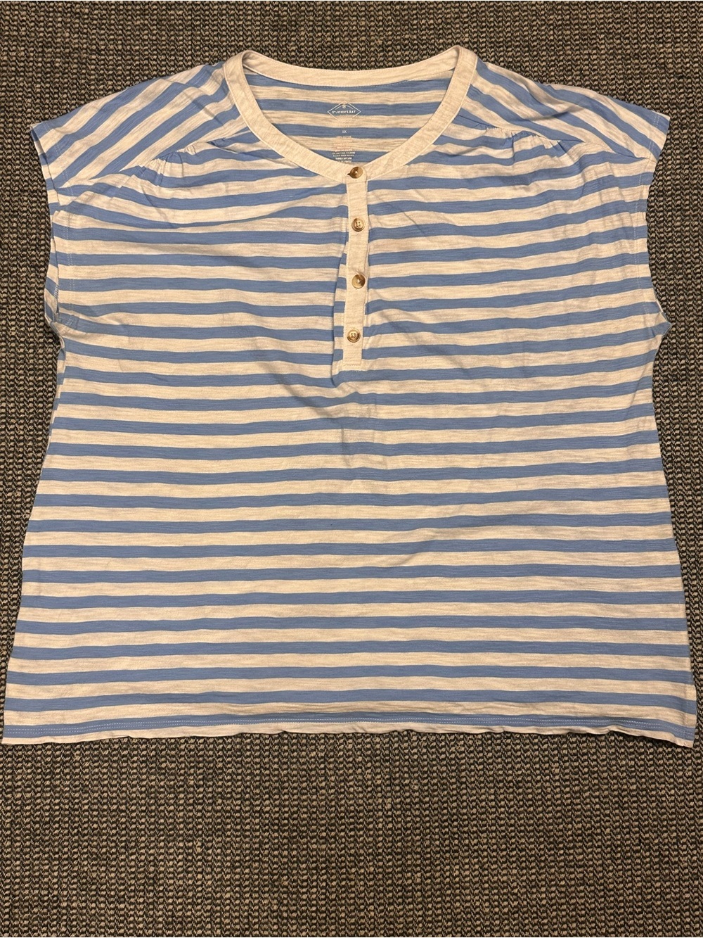 St. John's Bay Blue and White Striped Henley Tee
